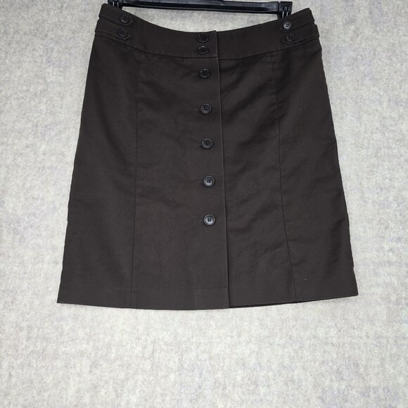 Ann Taylor Loft Petite Brown Button-Front Skirt 12P Cotton & Lycra Spandex - Picture 1 of 8